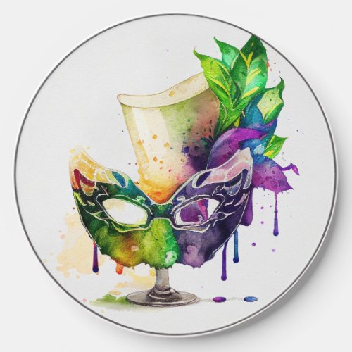 PRETTY WATERCOLOR MARDI GRAS BEVERAGES WIRELESS CHARGER 