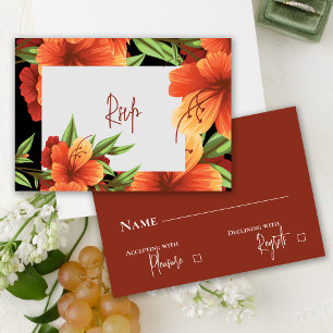 Pretty Watercolor Moody Orange Floral Wedding RSVP Card