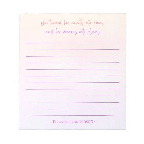 Pretty Watercolor Motivational Quote Name Notepad