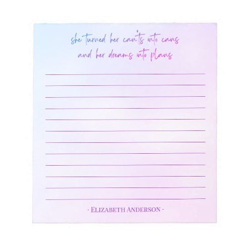 Pretty Watercolor Motivational Quote Name Notepad
