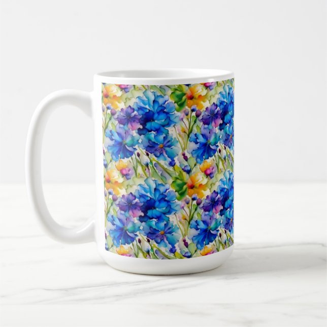 Pretty watercolor mug blue floral art  (Left)