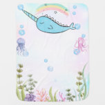Pretty Watercolor Narwhal Under The Sea Baby Blanket at Zazzle