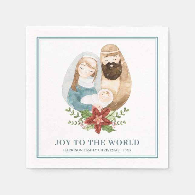 Pretty Watercolor Nativity Baby Jesus Christmas Napkins (Front)