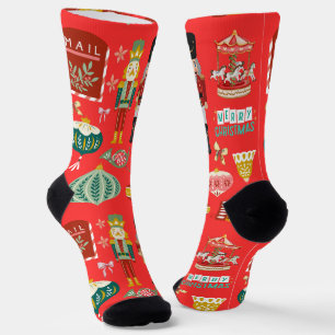 Pretty watercolor nutcracker Traditional red Socks