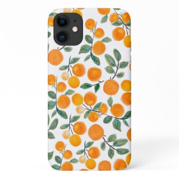 Pretty Watercolor Orange Citrus Botanical Pattern iPhone 11 Case