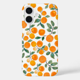 Pretty Watercolor Orange Citrus Botanical Pattern iPhone 16 Case