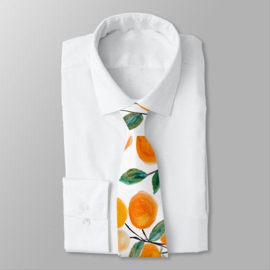 Pretty Watercolor Orange Citrus Botanical Pattern Neck Tie