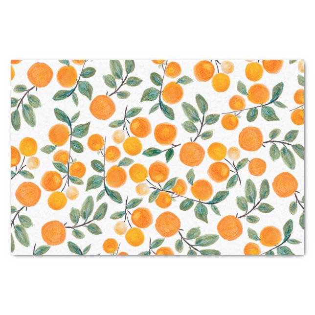 Pretty Watercolor Orange Citrus Botanical Pattern  Tissue Paper (Front)