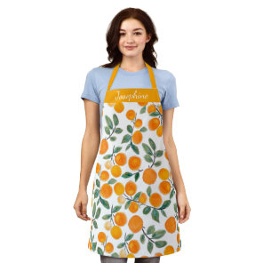Pretty Watercolor Orange Citrus Personalized Apron