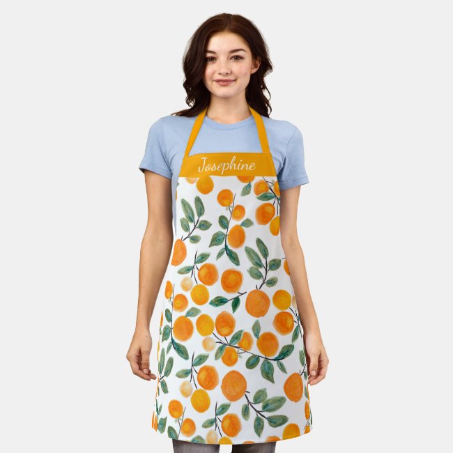 Pretty Watercolor Orange Citrus Personalized Apron