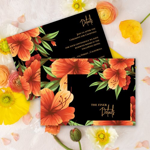 Pretty Watercolor Orange Floral Wedding Details Enclosure Card