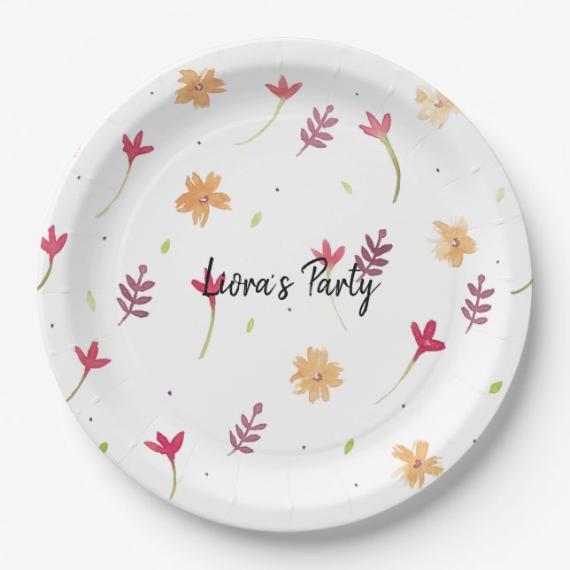Pretty Watercolor Orange Flowers Plate  (Front)