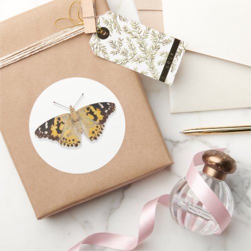 Pretty Watercolor Painted Lady Butterfly Classic Round Sticker