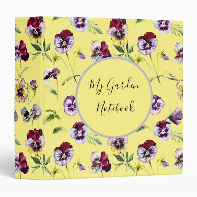 Pretty Watercolor Pansies Custom Garden Notebook 3 Ring Binder (Front/Spine)