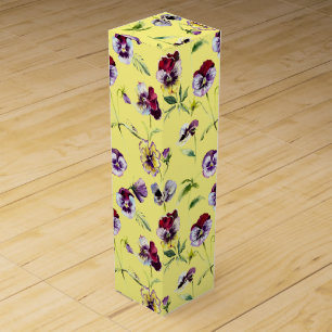 Pretty Watercolor Pansies Pattern on Yellow Wine Box