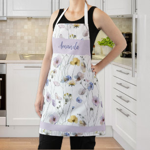 Pretty Watercolor Pansies Personalized Apron
