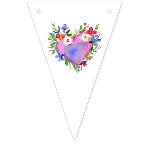 Pretty Watercolor Pastel Floral Hearts Bunting Flags