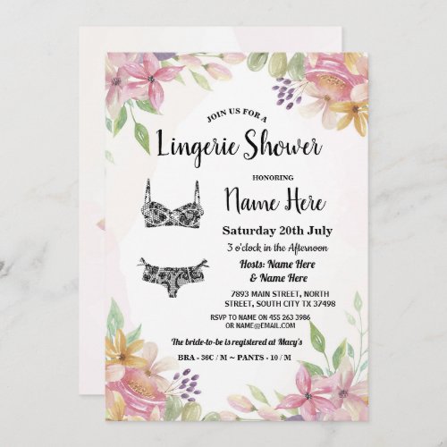 Pretty Watercolor Pastel Floral Lingerie Shower Invitation