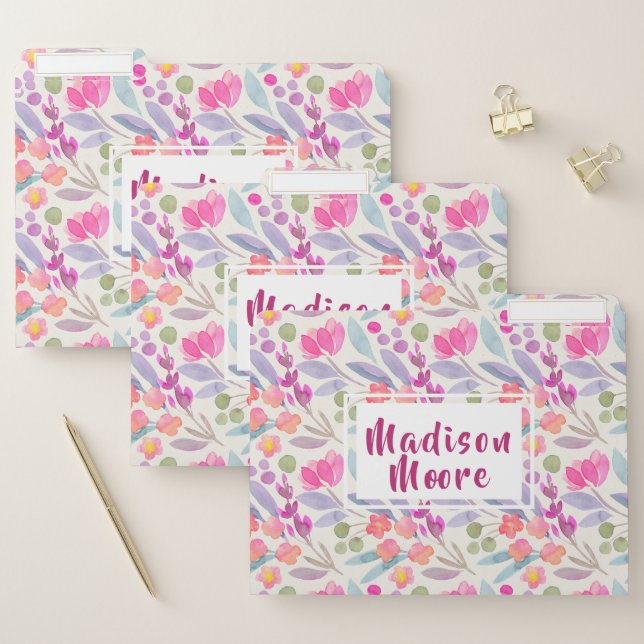 Pretty Watercolor Pastel Garden Floral File Folder (Set)