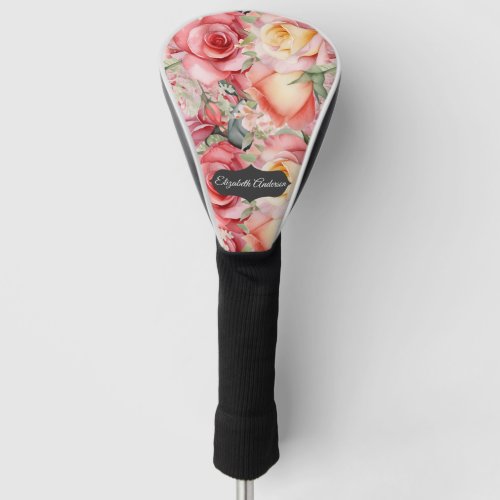 Pretty Watercolor Pastel Roses Personalized   Golf Head Cover