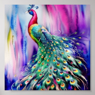 Pretty watercolor peacock poster