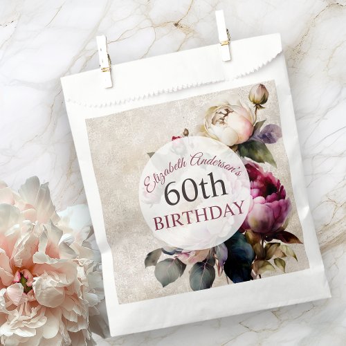 Pretty Watercolor Peony 60th Birthday Favor Bag