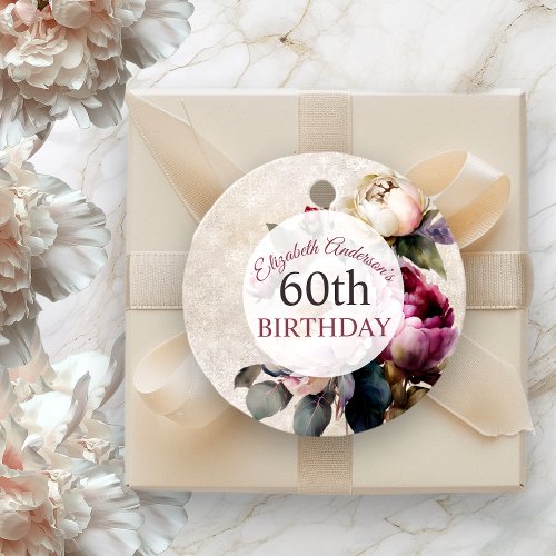 Pretty Watercolor Peony 60th Birthday Favor Tags