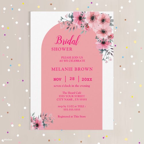 Pretty Watercolor Pink Floral Garden Bridal Shower Invitation