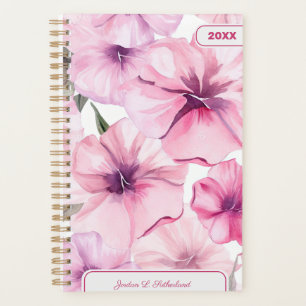 Pretty Watercolor Pink Floral Personalized Logo Planner