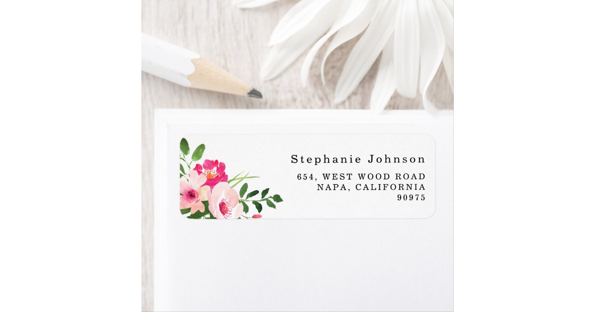 Pretty Watercolor Pink Floral Return Address Label | Zazzle