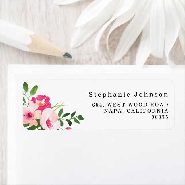 Pretty Watercolor Pink Floral Return Address Label | Zazzle