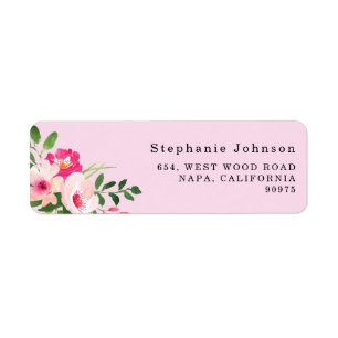Pretty Watercolor Pink Floral Return Address Label