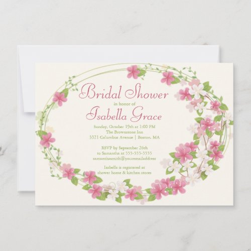 Pretty Watercolor Pink Floral Wreath Bridal Shower Invitation