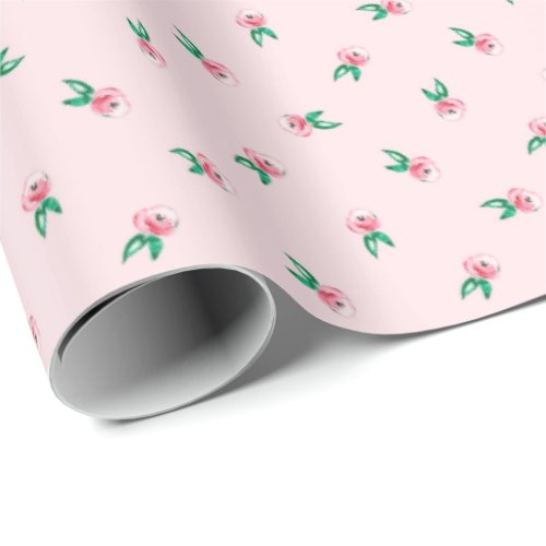 Pretty Watercolor Pink Mini Ditsy Floral Pattern Wrapping Paper
