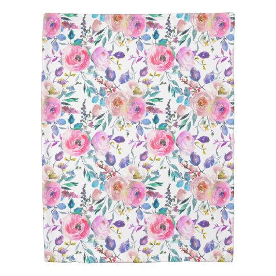 Pretty Watercolor Pink Purple Floral Duvet Cover Zazzle Com