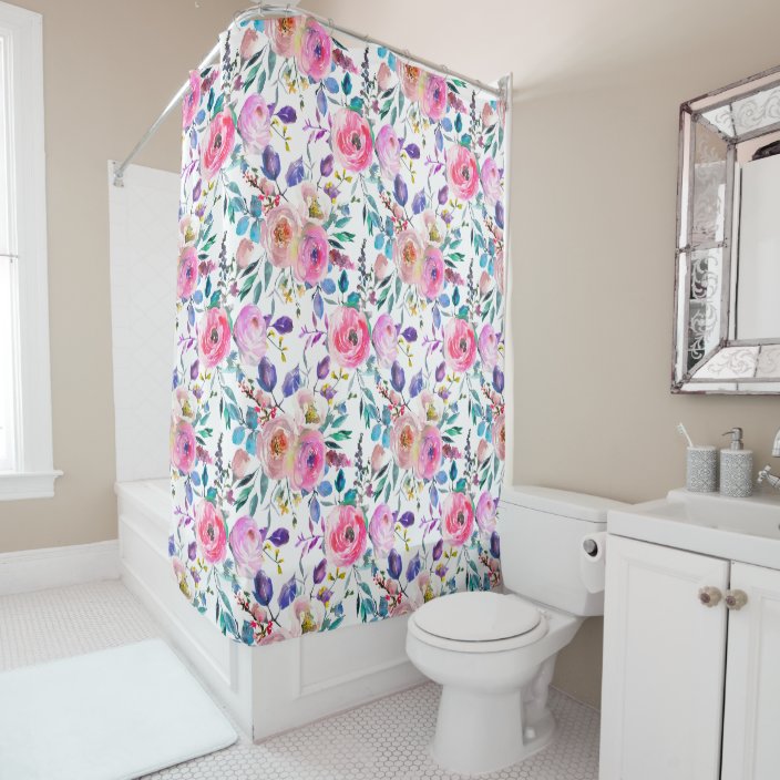 Pretty Watercolor Pink Purple Floral Shower Curtain Zazzle Com