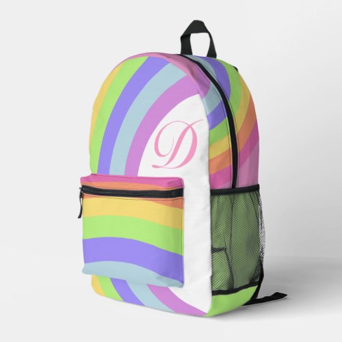 Pretty Watercolor Pink Rainbow Stripes Monogram Printed Backpack