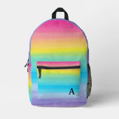  Pretty Watercolor Pink Rainbow Stripes Monogram  Printed Backpack (Front)