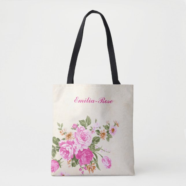 Pretty Watercolor Pink Roses Girly Floral Tote (Front)