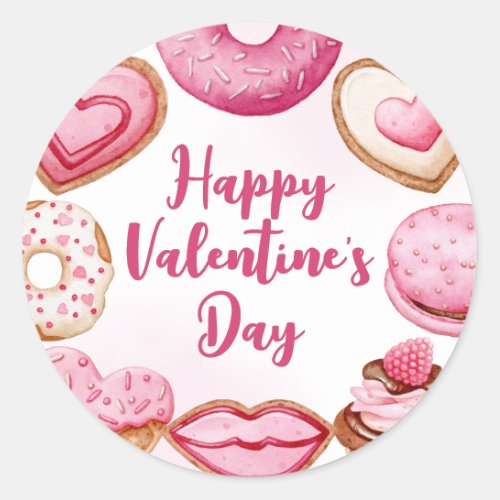 Pretty Watercolor Pink Valentines Shape Cookies  Classic Round Sticker