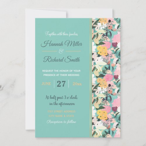 Pretty Watercolor Pink  White Floral Green Design Invitation