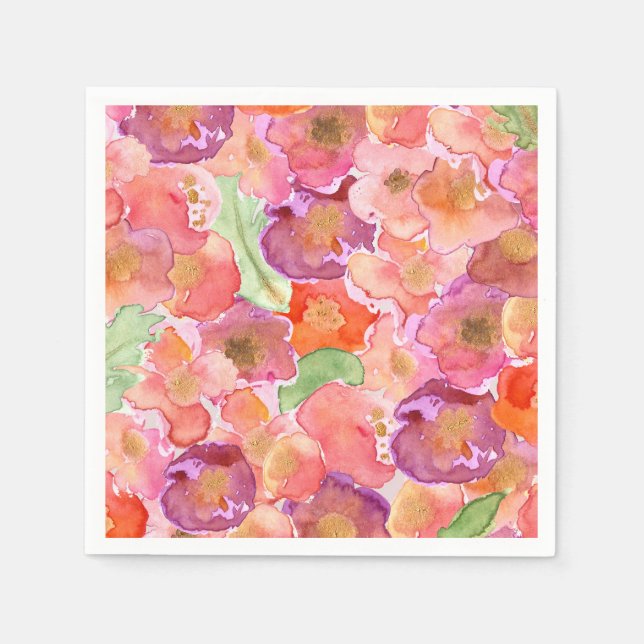 Pretty Watercolor Poppies Paper Napkins (Front)