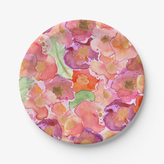Pretty Watercolor Poppies Paper Plates (Front)