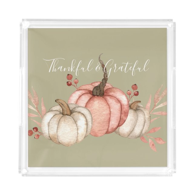 Pretty Watercolor Pumpkins on Sage  Acrylic Tray (Front)