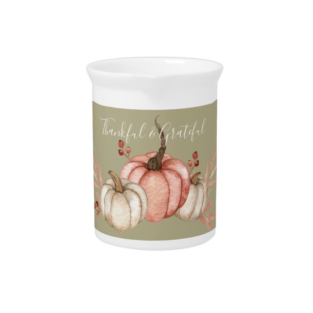 Pretty Watercolor Pumpkins on Sage  Beverage Pitcher (Front)