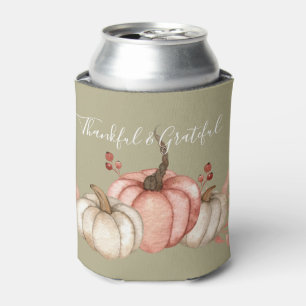 Pretty Watercolor Pumpkins on Sage Can Cooler