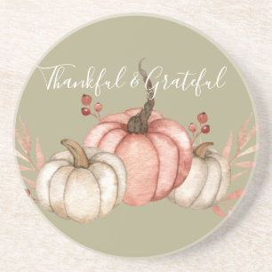 Pretty Watercolor Pumpkins on Sage Coaster