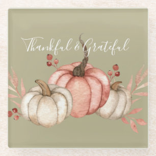 Pretty Watercolor Pumpkins on Sage Glass Coaster
