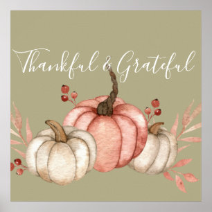 Pretty Watercolor Pumpkins on Sage  Poster