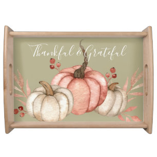 Pretty Watercolor Pumpkins on Sage  Serving Tray
